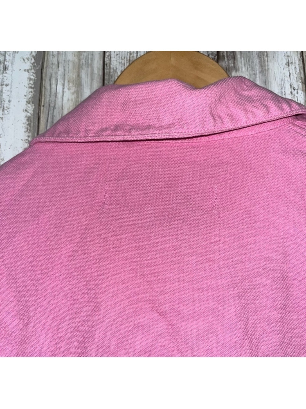 Zara Pink Cropped Denim Jacket Raw Hem Boxy Utility Jean Jacket Women’s S - Picture 8 of 8